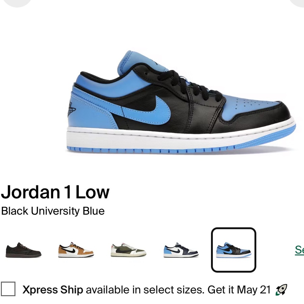 Jordan 1 Low Black University Blue 4.5Y